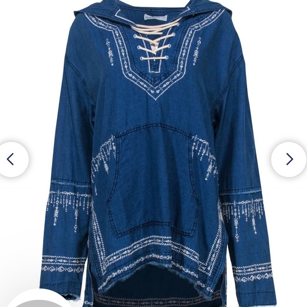 BLANKNYC women’s denim blue 100% cotton tunic embroidered, Small (oversized) EUC